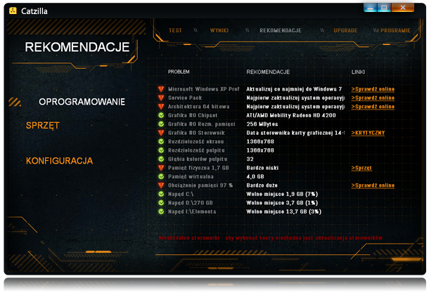 Catzilla Benchmark rekomendacje systemowe